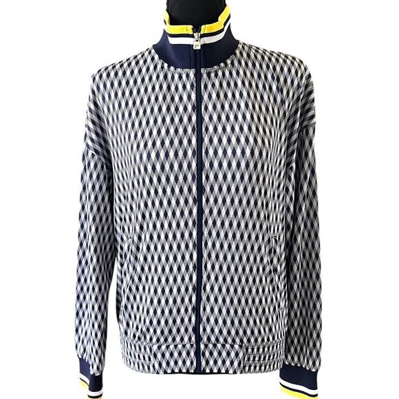 Fila Women's Y2K Argyle Full Zip Jacket Blue White Yellow Size Small - Picture 1 of 12